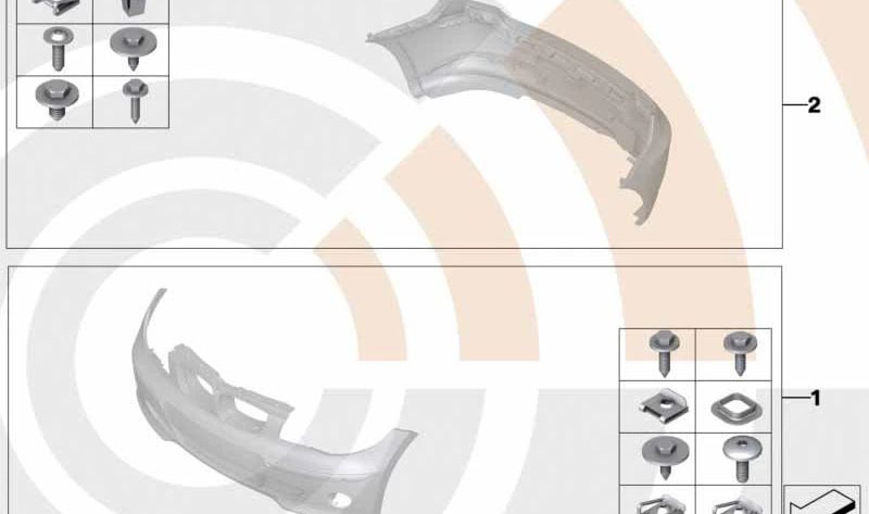 Juego de accesorios para el parachoques trasero para BMW E81, E87, E87N (OEM 51122410016). Original BMW