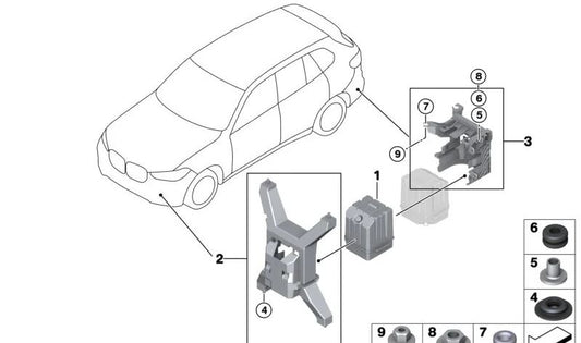 Soporte trasero para generador de sonido OEM 65152898621 para BMW X5 {G05, G05N}. Pieza original BMW.