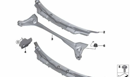 Cubierta plástica para base del parabrisas OEM 51717301016 para BMW F45, F45N, F46, F46N. Pieza exterior original BMW.