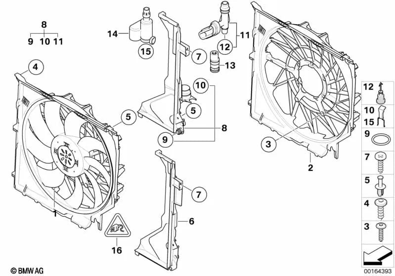 Carcasa del ventilador con ventilador para BMW X3 E83, E83N (OEM 17113442089). Original BMW.