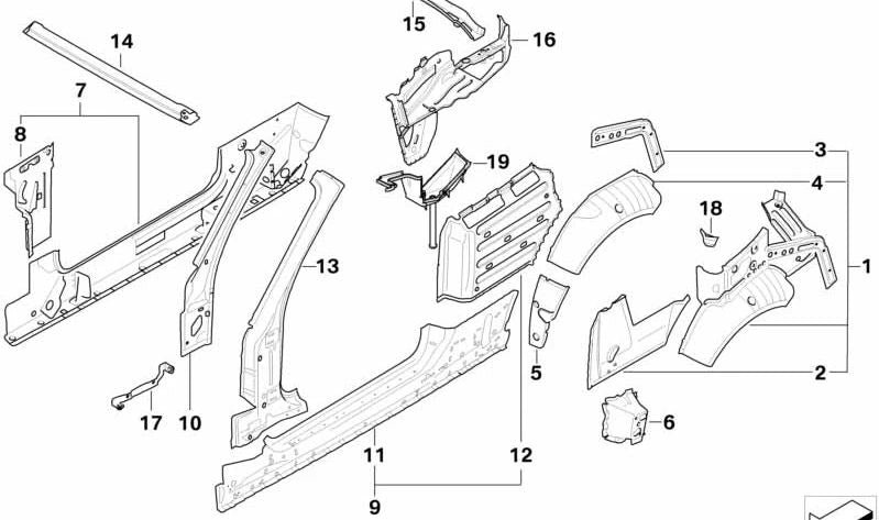 Cinta tensora OEM 41217193236 para pilar C derecho {BMW Serie 1 Cabrio (E88)}. Original BMW.