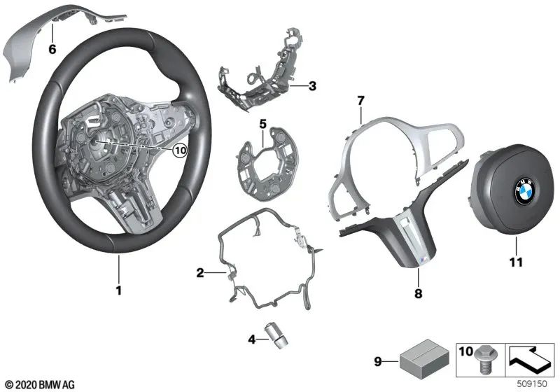 Volante esportivo M em couro OEM 32308746689 para BMW G20, G21, G22, G23, G26, i4. BMW genuíno.