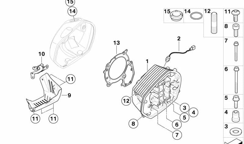 Culata izquierda negra OEM 11127723605 para BMW Motorrad HP2 Sport (RK29). Original BMW Motorrad.