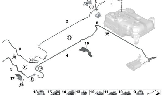 Double fixing clip OEM 16127258752 for BMW F20, F21, F40, F52, F70, F22, F23, F44, F45, F46, F87, U06, F30, F31, F34, F35, F80, F32, F33, F36, F82, F83, F83, F48, F48, F4 U12, F39, U10, F25, F26, F15, F16, I01 and for Mini F55, F56, F65, F66, F57,