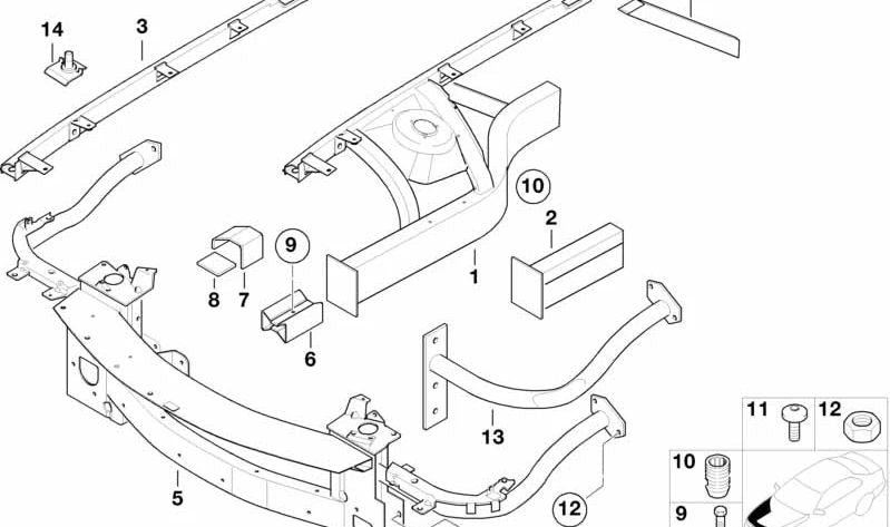 Soporte interior paso de rueda delantero derecho OEM 41117006832 para BMW E52 Z8. Pieza original BMW.