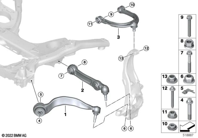 Upper control arm for angle correction for BMW G30, G31, G38, G32 (OEM 31126870026). Original BMW.