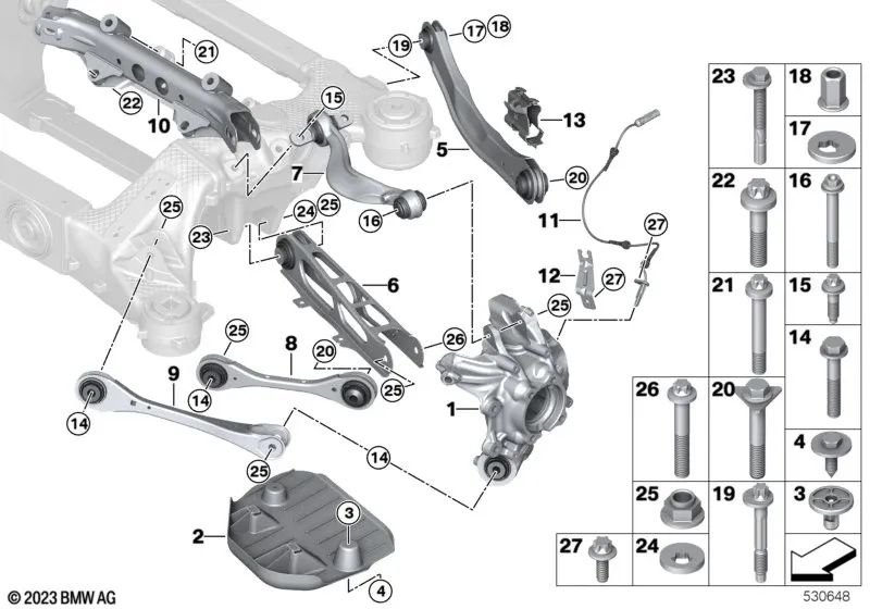 OEM Rear Suspension Bracket 33306898523 for BMW 5 Series G60, 7 Series G70... and more. Genuine BMW.