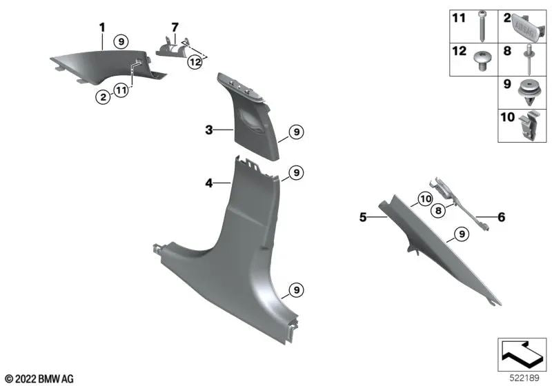 Soporte paramento columna C derecha OEM 51437433248 para BMW G20, G80, G28... y más. Original BMW.