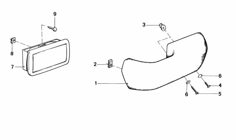 Reposabrazos trasero izquierdo OEM 51421912657 para BMW E28 518, 518i, 520i. Color beige perlado. Original BMW.