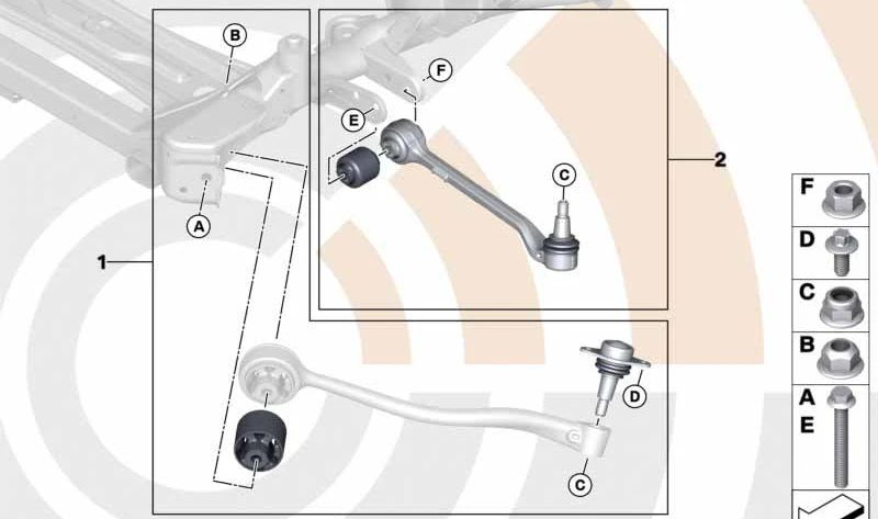 Kit de reparación brazo de suspensión derecho OEM 31122457392 para BMW X3 F25, X4 F26. Original BMW.