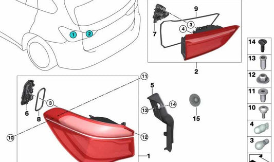 Luz trasera derecha OEM 63217488546 para BMW X1 F48. Original BMW.
