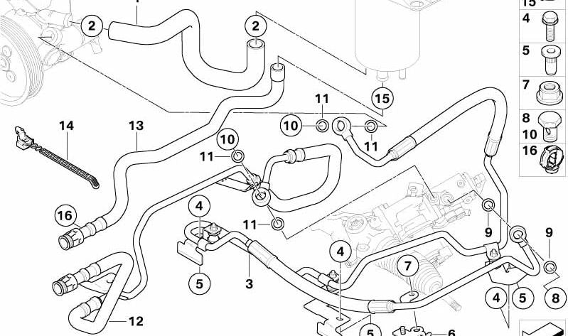 Manguito de expansión dirección activa OEM 32416761507 para BMW E60, E61, E63, E64. Original BMW.