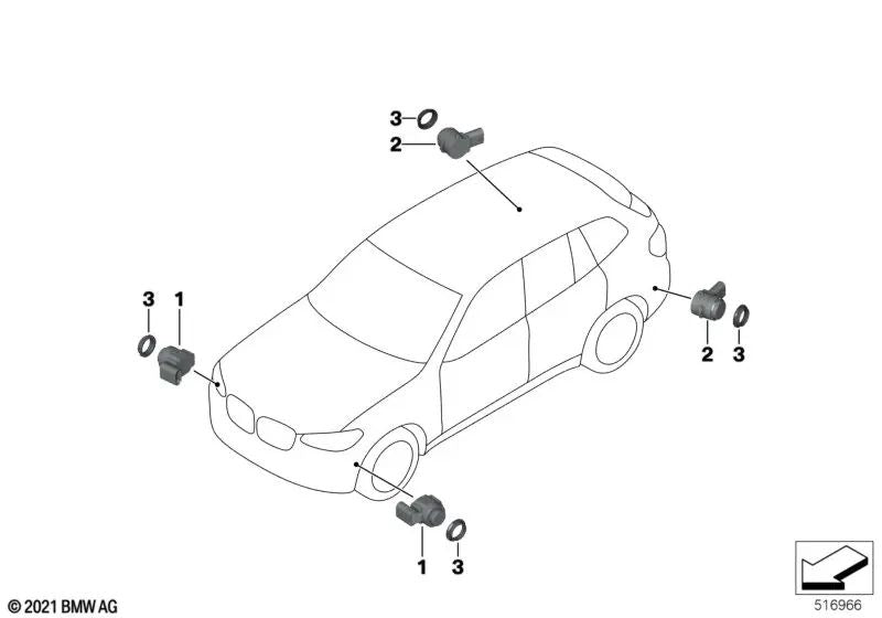 Sensor ultrasónico Arctic Race azul para BMW Serie 4 G22, G23, G83, X3 F97N, X4 F98N (OEM 66207927945). Original BMW.
