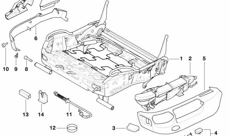 Estructura del asiento derecho OEM 52108176566 para BMW E39, E38. Repuesto original de BMW.