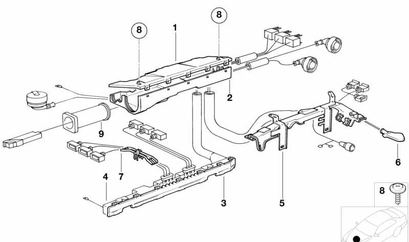 Soporte de cableado OEM 12521703519 para BMW E36. Pieza original BMW.