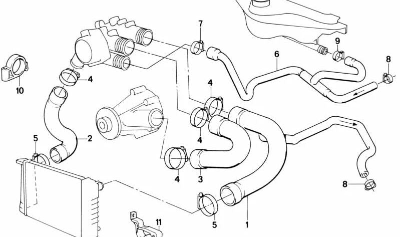 Manguera del radiador OEM 11531714391 para BMW (E31, E32, E34). Original BMW.