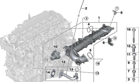 Junta perfil de admisión OEM 11617807480 para BMW E90, E91, E92, E93, F07, F10, F11, G30, G31, F01, F02, G11, G12, E70, G05, E71, G06, G07. Original BMW.
