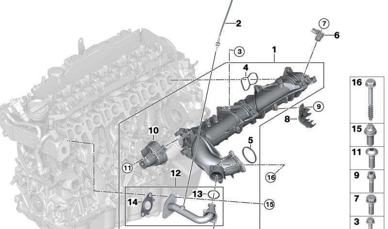 Sensor de presión de sobrealimentación OEM 13628575484 para BMW G30, G31, G11, G12, G05, G06, G07. Compatible con motores B57S. Original BMW.