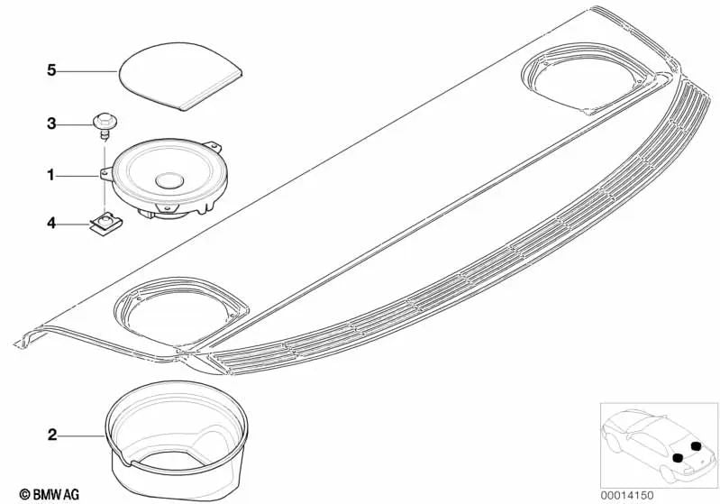 Boîtier de haut-parleur arrière gauche pour la série BMW 3 E46 (OEM 65138380565). BMW d'origine