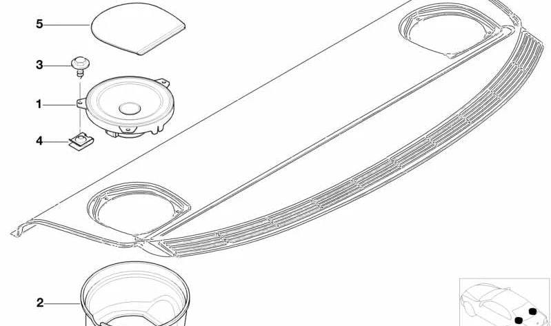 Rejilla altavoz trasero derecho OEM 65138380566 para BMW E46 (Berlinas, Coupé, Touring, Cabrio, Compact, M3). Original BMW.