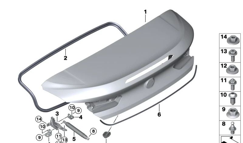 Bisagra derecha del maletero OEM 41007417338 para BMW F91, G14, M8 Competition, 840d xDrive, 840i, M850i. Original BMW.