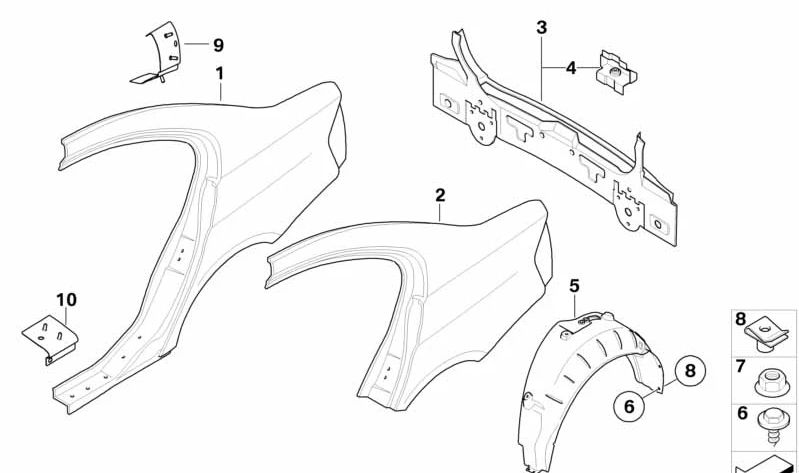 Revestimiento paso de rueda trasero derecho OEM 51717059382 para BMW E90 y E91. Original BMW.