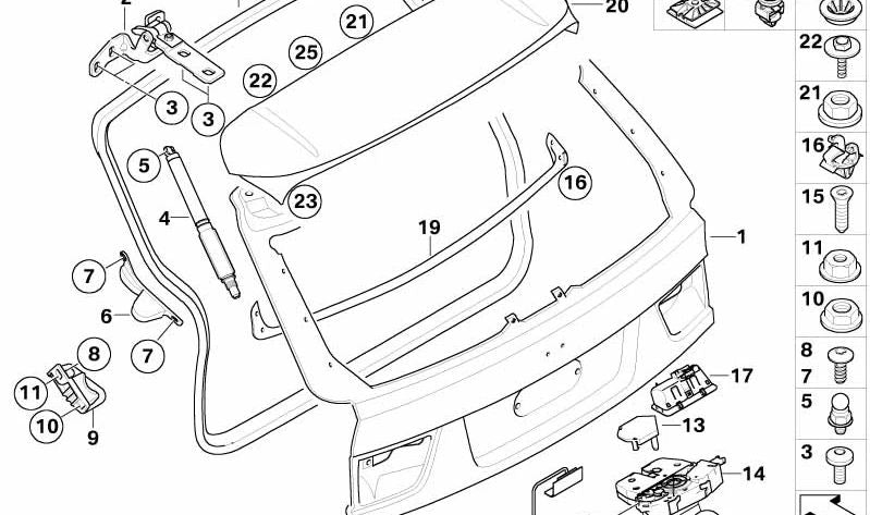 Tope izquierdo de maletero OEM 51247164860 para BMW X5 E70 y E70N. Pieza original BMW.