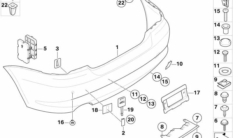 Paragolpes trasero imprimado OEM 51127208576 para BMW Serie 1 Coupé y Cabrio (E82, E88). Original BMW