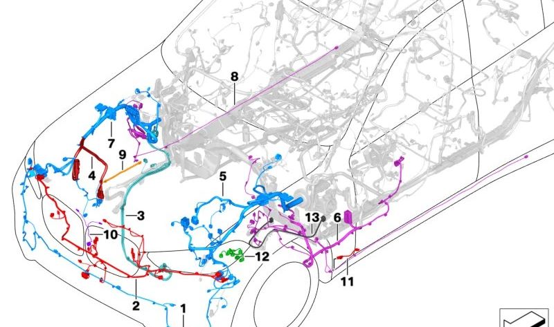 Cableado delantero OEM 61128734048 para BMW X5 (G05) y BMW X7 (G07). Arnés eléctrico frontal original BMW.