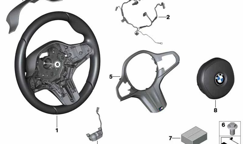 Volante deportivo M de cuero OEM 32308008179 para BMW G30, G31, G32, G11, G12, G14, G15, G16, G05, G06, G07. Compatible con versiones normales y revisadas. Original BMW.
