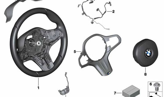 Volante deportivo M en cuero OEM 32308008182 para BMW G30, G31, G31N, G38, G38N, G32, G32N. Original BMW.