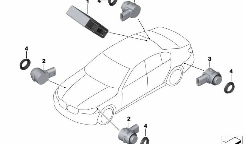 Sensor de aparcamiento ultrasónico gris ártico OEM 66209360716 para BMW G11, G12. Compatible con sistema PDC y asistente de aparcamiento. Original BMW.
