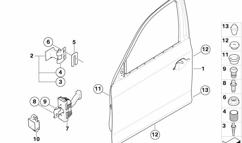 Junta de tope de puerta delantera OEM 51217060190 para BMW E90, E91. Original BMW.