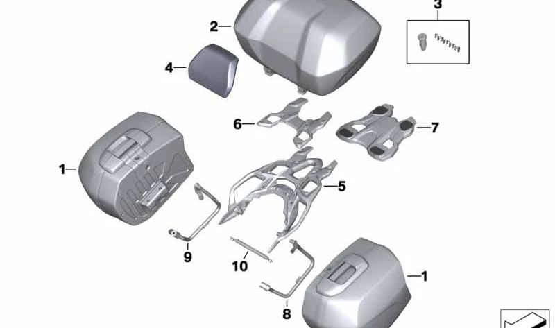 Juego puente portaequipajes desacoplado OEM 77448389059 para BMW Motorrad S 1000 XR (K49). Original BMW Motorrad.
