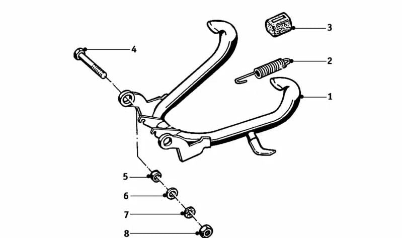 Soporte central (caballete) OEM 46520005313 para BMW K100, K75, K1100, K1. Original BMW.
