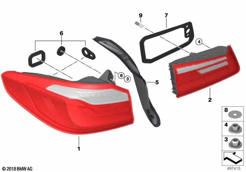 Luz trasera en tapa del maletero derecha OEM 63217376476 para BMW G30, F90 M5. Original BMW.