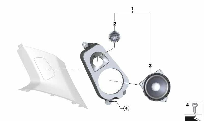 Altavoz central High End OEM 65139224869 para BMW F07, F07N, F10, F10N, F11, F11N, F18, F18N, F06, F06N, F13, F13N, F01N, F02N, F15, F85, F16, F86. Original BMW.