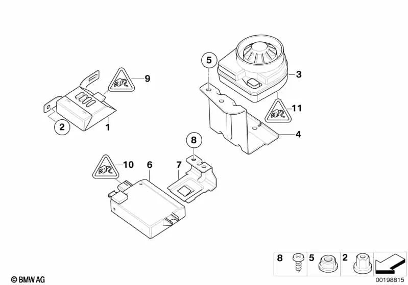 Emergency siren holder for BMW Z4 E85, E86 (OEM 65756937448). Original BMW.