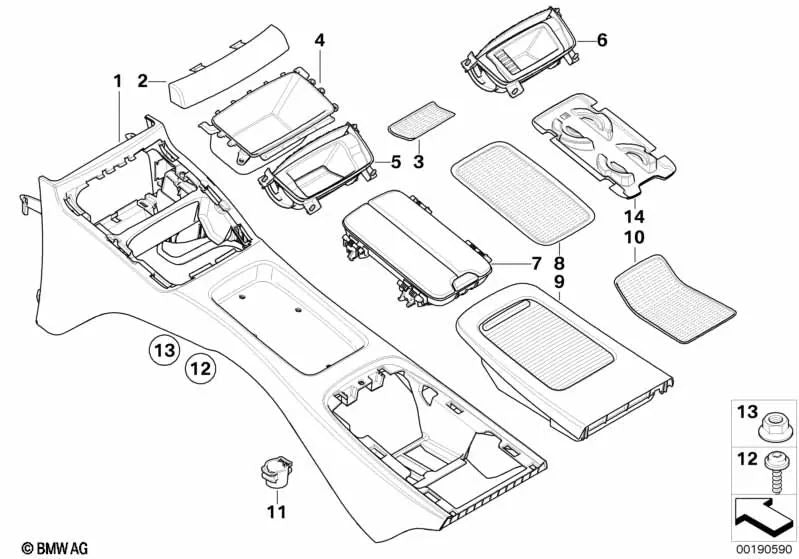 Console traseiro para BMW E92, E92N, E93, E93N (OEM 51166963899). BMW originais.