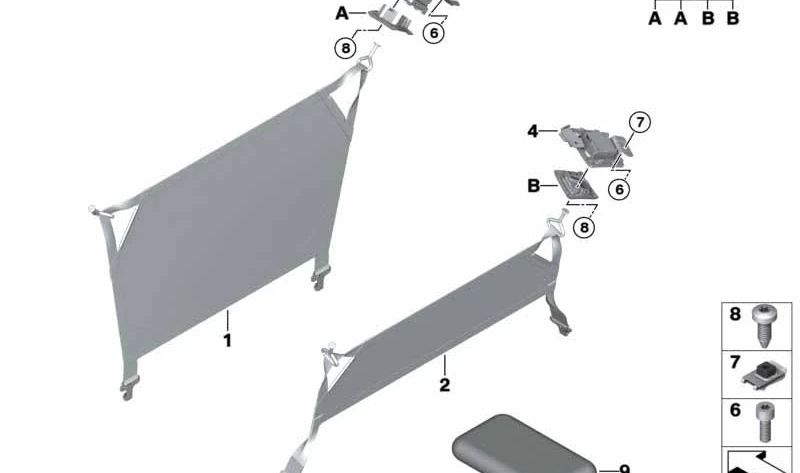 OEM rear separation network 51477448235 for BMW 1 F40 series (models: 116d, 116i, 118d, 118i). Ideal to compartmentalize the trunk and improve safety. Original BMW.