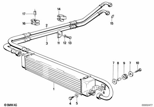Tubería de refrigeración de aceite de admisión OEM 17212226231 para BMW 3' E30 320i, 320is. Original BMW.