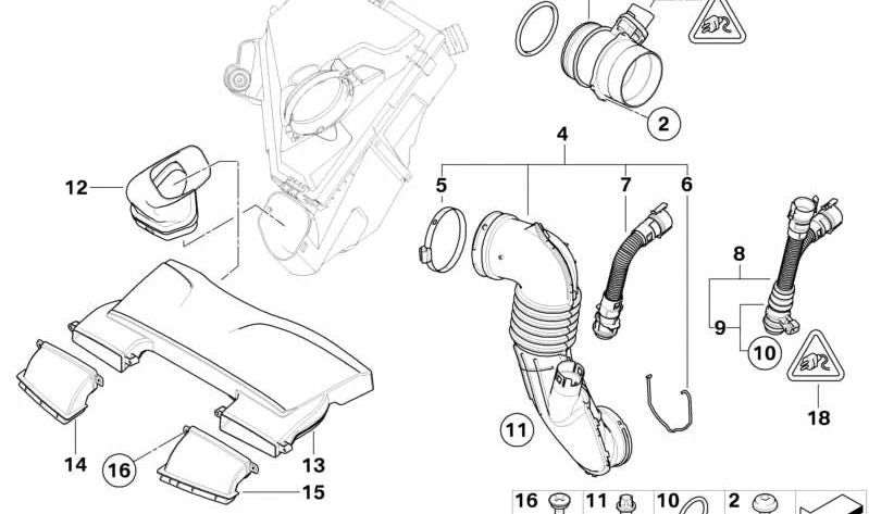 Toma de aire OEM 13717811907 para BMW Serie 1 E82 y E88 (118d, 120d) con motor N47. Compatible con versiones manuales y automáticas. Original BMW.