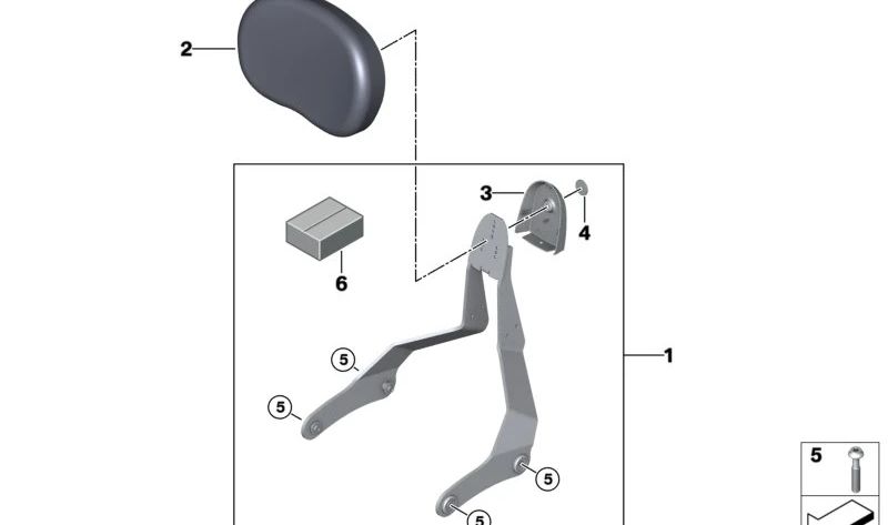 Conjunto de alojamento do encosto do passageiro OEM 77255B347D1 para BMW Motorrad R 18, R 18 Classic (K34). Originais BMW Motorrad.