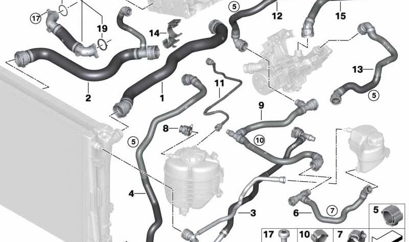 Manguera de refrigerante OEM 17128654864 para BMW G20, G21. Original BMW.