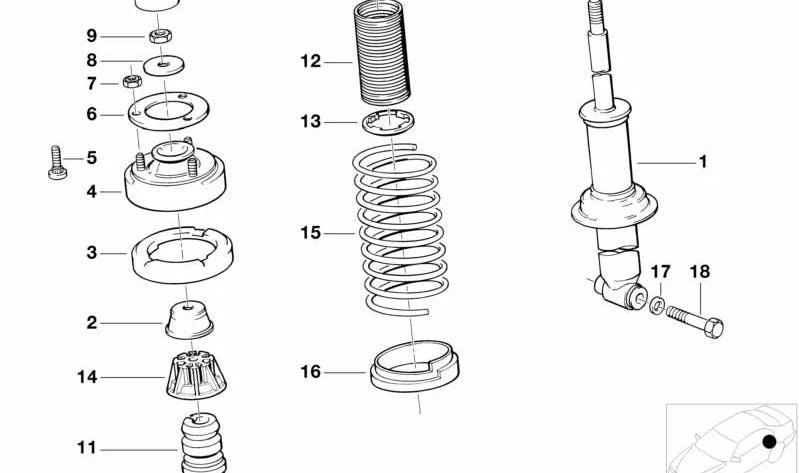 Soporte superior muelle suspensión trasera OEM 33531133048 para BMW E24, E32, E38. Original BMW.
