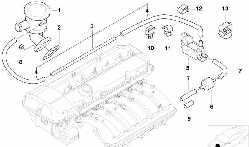 Válvula de retención OEM 11727553063 para BMW E46 320Ci (modelos con motor M54, manual o automático, 2000-2006). Original BMW.