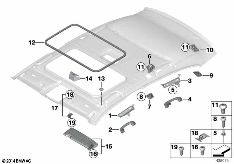 Rear left grab handle bracket for BMW 1 Series F20, F21 (OEM 51167221035). Original BMW.
