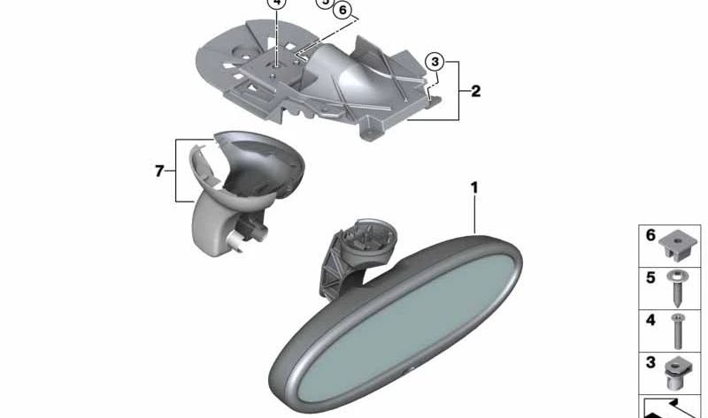 Retrovisor interior con sensor y control remoto OEM 51169302883 para MINI R55 y R56. Compatible con versiones Cooper, con cambio manual o automático. Original MINI.