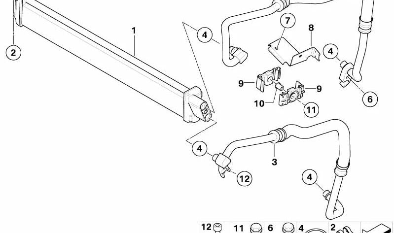 Tubo de retorno del radiador de aceite OEM 17227516944 para BMW E65 y E66 (760i, 760Li). Original BMW.