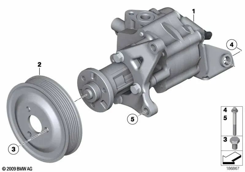 Bomba de direção hidráulica OEM 32416796491 para BMW Série 5 F07 GT, Série 7 F01, F02. BMW genuíno.